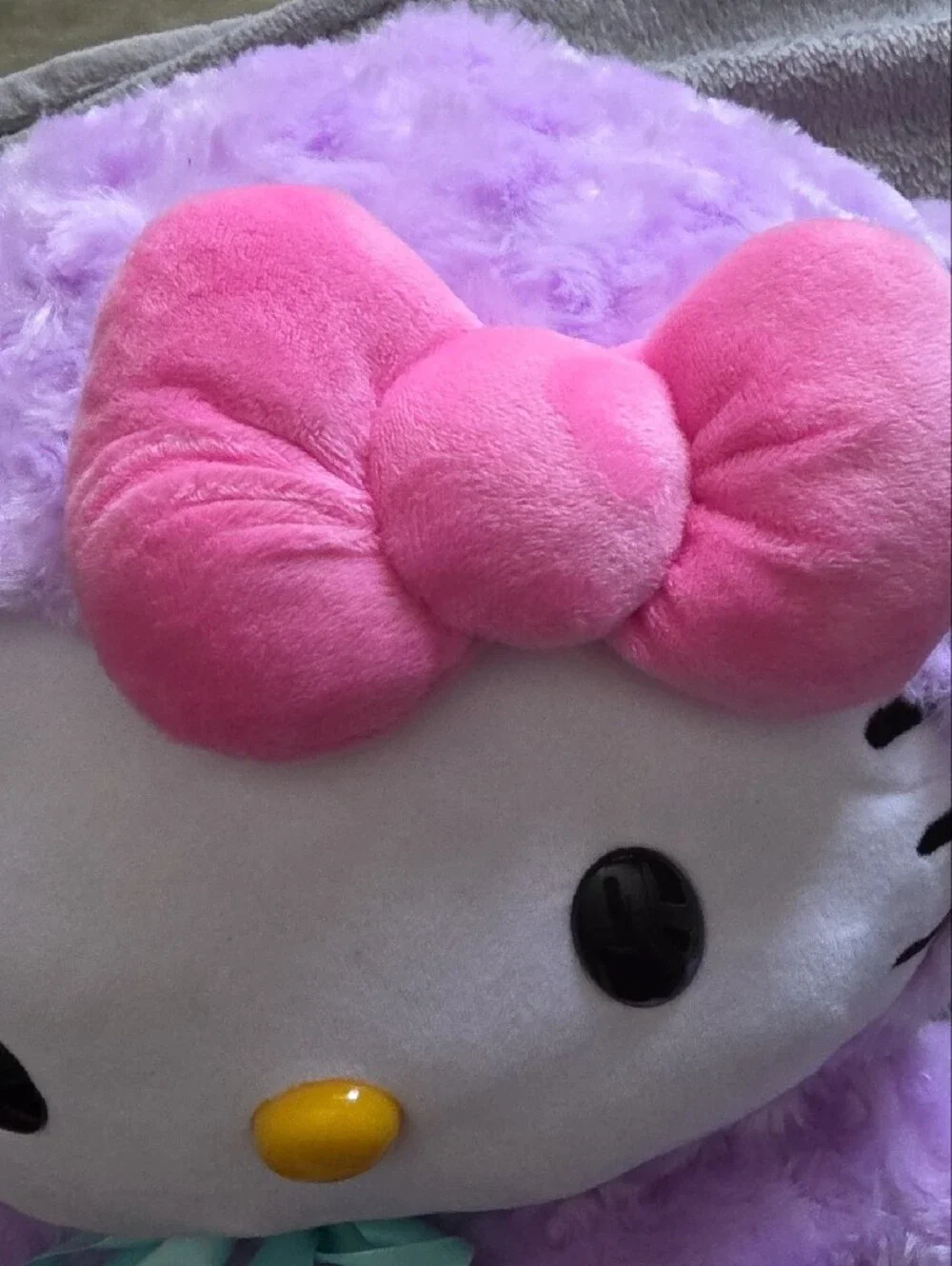 Hello Kitty Plush in Lavender with Pink Bow and Teal Ribbon